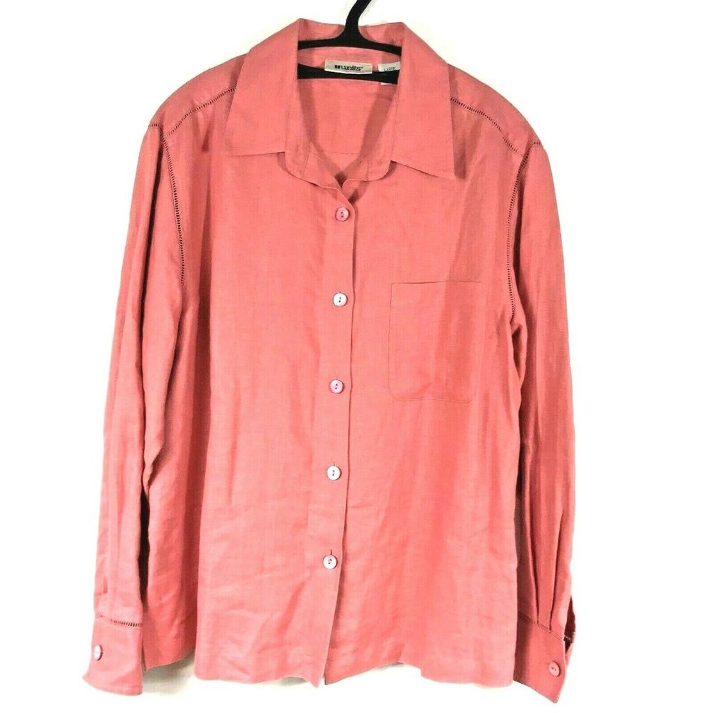 Units Orange Linen Blouse Button Long Sleeves